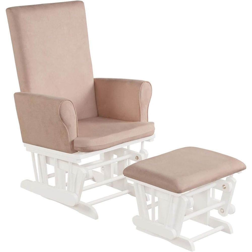 Baby Nursery Nurse - ベビーグライダーとオットマンクッションセット、木製ベビーロッカー、保育用家具、昼寝、授乳、読書用、布張りフープグライダー＆O