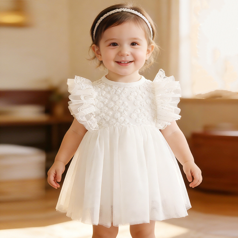 Baby Nursery Embroidery - 新生児用フラウンスレース,女の赤ちゃんのためのショードレス,結婚式,洗礼,パーティー,プリンセス