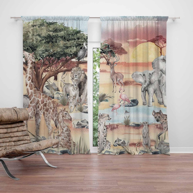 Baby Nursery Curtains - サファリ動物カーテン子供の寝室保育園カーテン遮光保育園装飾ベビールームアフリカの寝室リビングルームカーテン