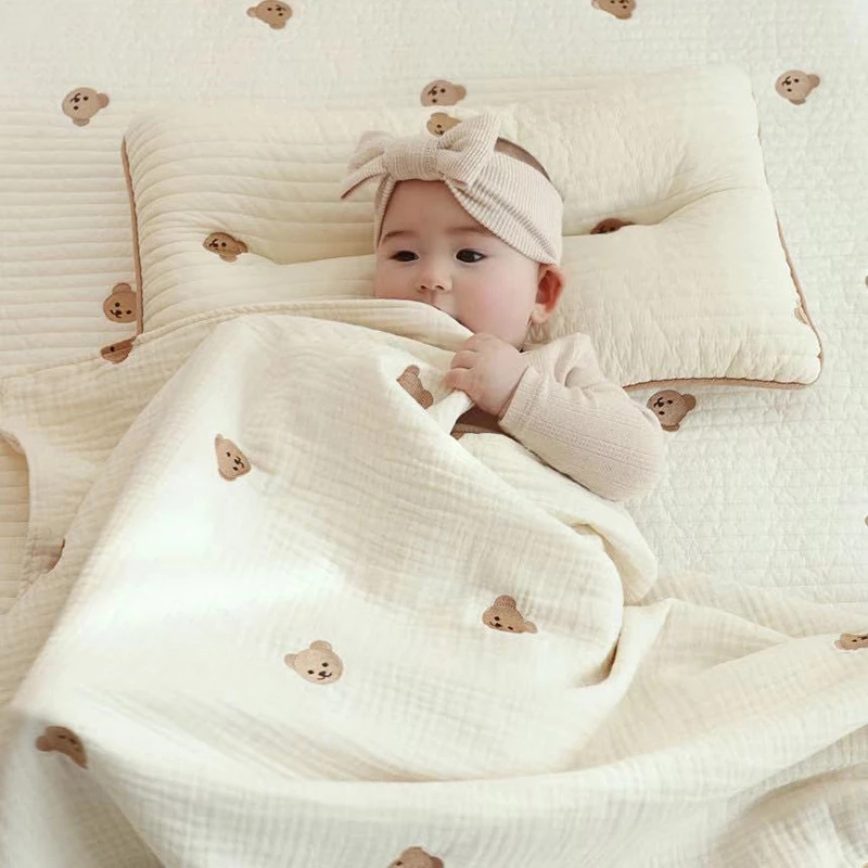 Baby Nursery Embroidery - MILANCEL Ins ホット新生児用ブランケット 韓国風クマ刺繍 キッズスリーピングブランケット コットン寝具アクセサリー