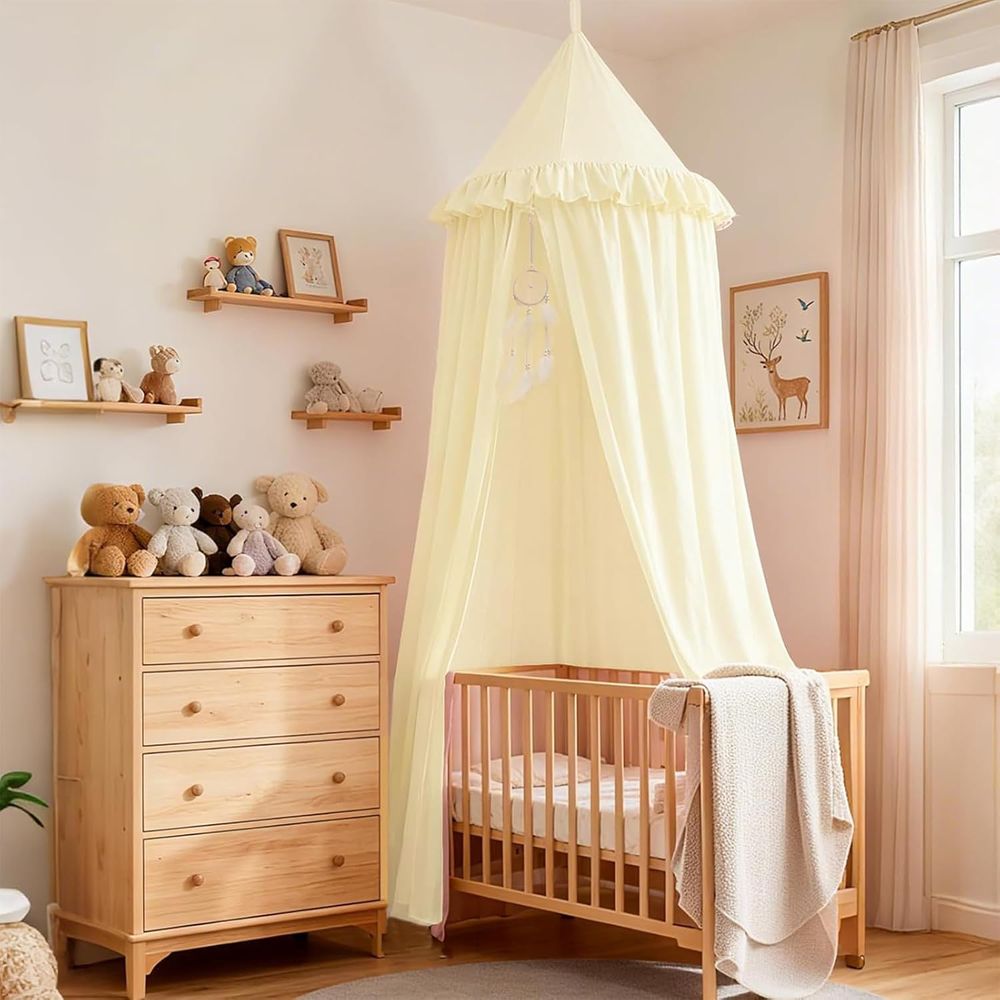 Baby Nursery Curtains - 子供用ベッドまたはベビーベッド ツインサイズ ドリームキャッチャー 女の子の子供部屋の装飾 幼児用ベビードーム型吊り下げテントカーテン ベッドの上にスカートのようなカーテンを敷く
