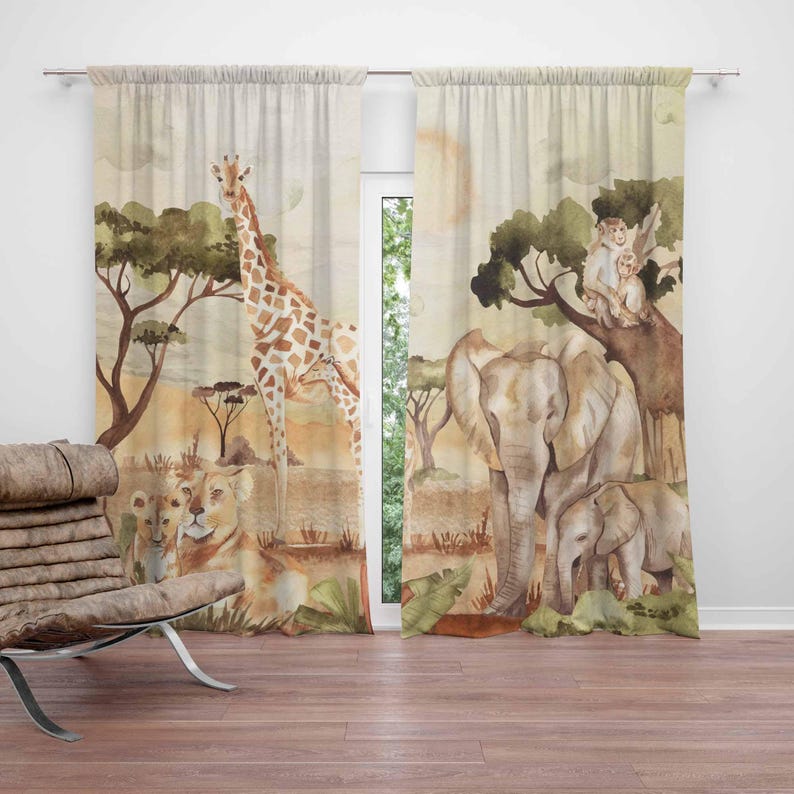 Baby Nursery Curtains - ママと赤ちゃんのカーテン サファリ動物 保育園の装飾 子供の寝室 プレイルーム 遮光