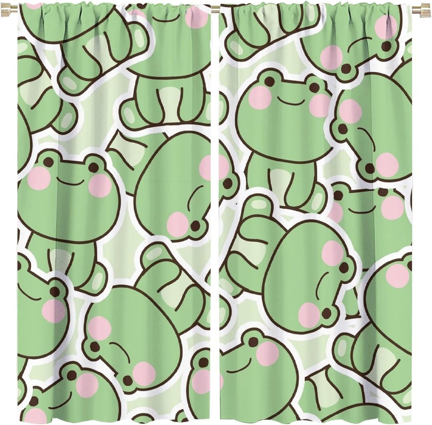 Baby Nursery Curtains - かわいい緑のカエル柄カーテン、子供部屋用カーテン、漫画風ベビーシャワー装飾、窓用パネル、ポリエステルタッセルカーテン