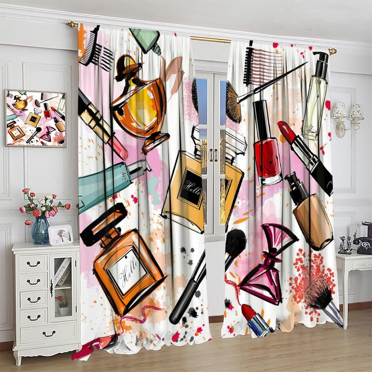 Blackout Curtain Nursery - ファッションガールズ遮光カーテン女性口紅香水ロマンチックな現代アートプリント窓ドレープマダム寝室の装飾生地