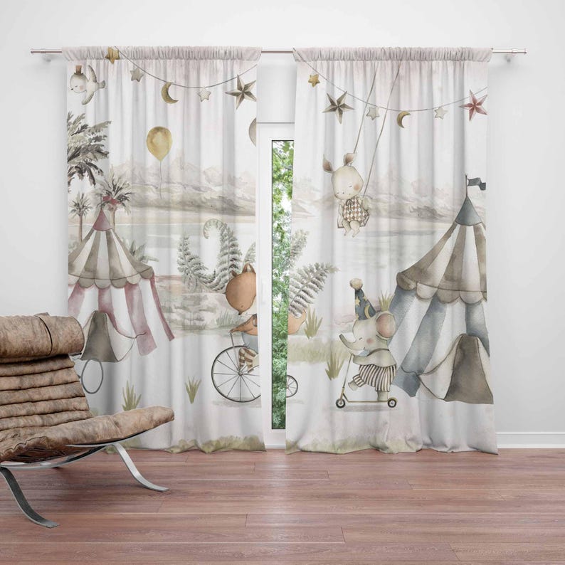 Baby Nursery Curtains - サーカス動物カーテン子供の寝室のカーテンプレイルームブラックアウト保育園の装飾ベビールームのカーテン寝室リビングルームのカーテン