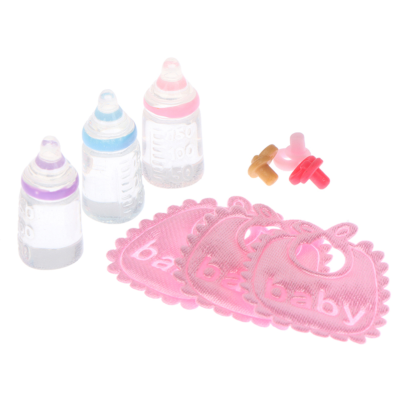 Baby Nursery Items - ミニチュア哺乳瓶とおしゃぶりよだれかけセット,ドールハウス,ギフト,保育園アクセサリー,1:12, 3個