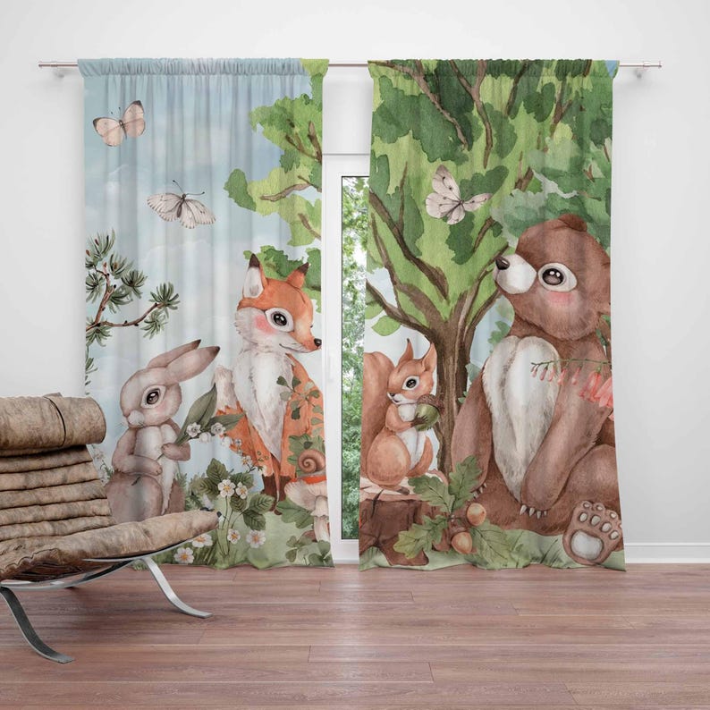Baby Nursery Curtains - 森の動物カーテン子供の寝室のカーテンプレイルームブラックアウト保育園の装飾ベビールームのカーテン寝室リビングルームのカーテン