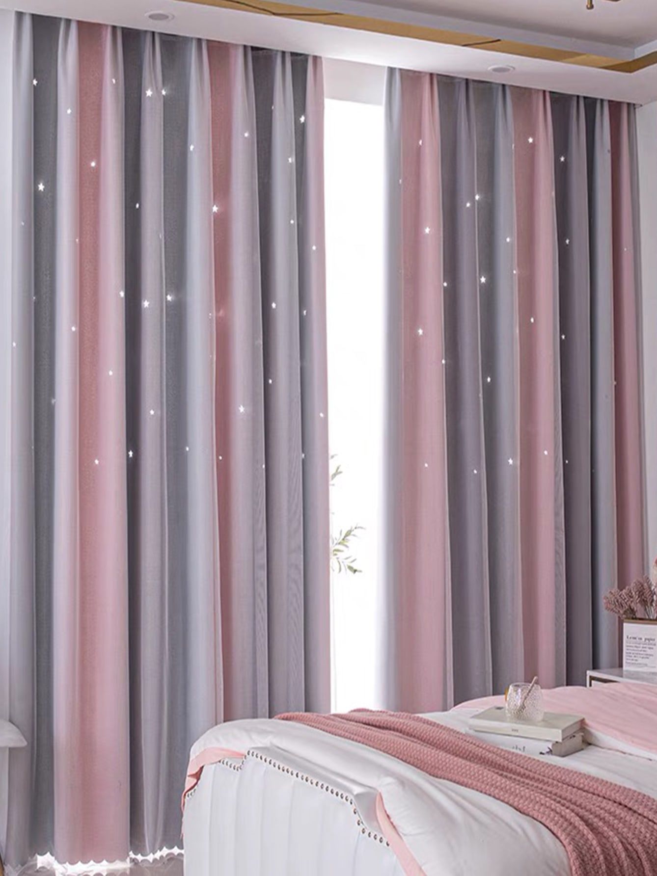 Blackout Curtain Nursery - 遮光子供用カーテン 寝室用 断熱シルバー トゥインクルスターカーテン 男の子用 アンティークグロメット