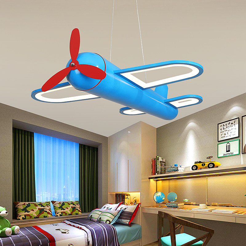 Baby Nursery Yellow - クリエイティブな青と黄色の飛行機型ペンダントランプ、寝室、保育園、子供部屋、女の子、男の子、子供部屋用LED飛行機型吊り下げ照明