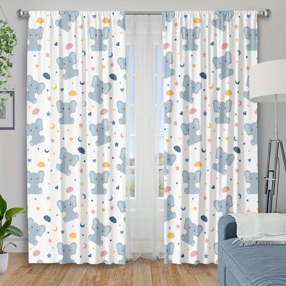 Baby Nursery Curtains - かわいい赤ちゃん象プリントカーテン保育園の部屋の装飾子供の寝室の窓カーテン家の装飾パネルブルーグレー
