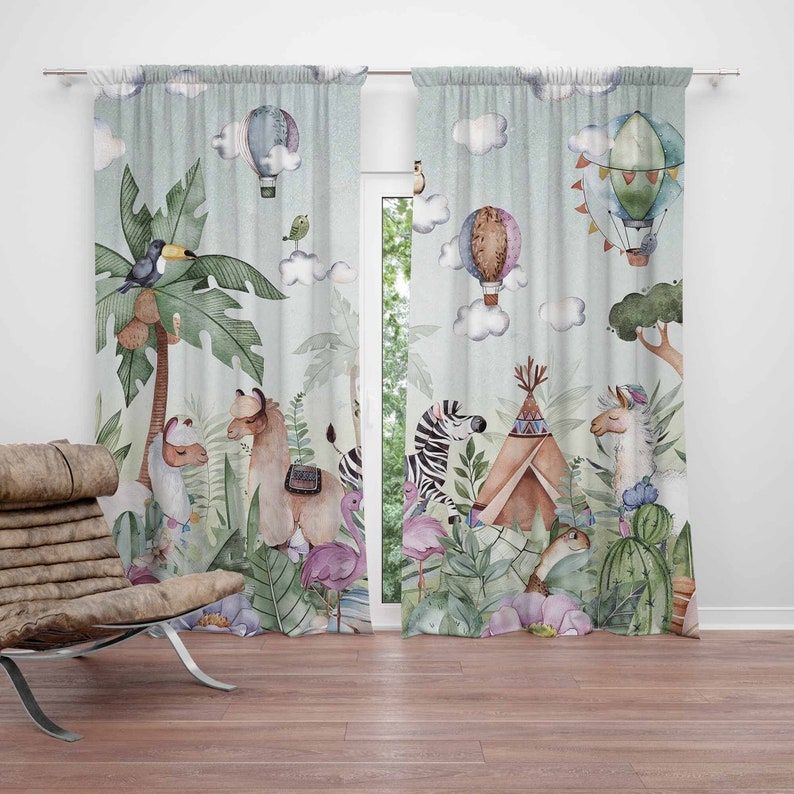 Baby Nursery Curtains - サファリ動物パーティー保育園カーテン子供の寝室のカーテン遮光保育園の装飾ベビールーム寝室リビングルームカーテン