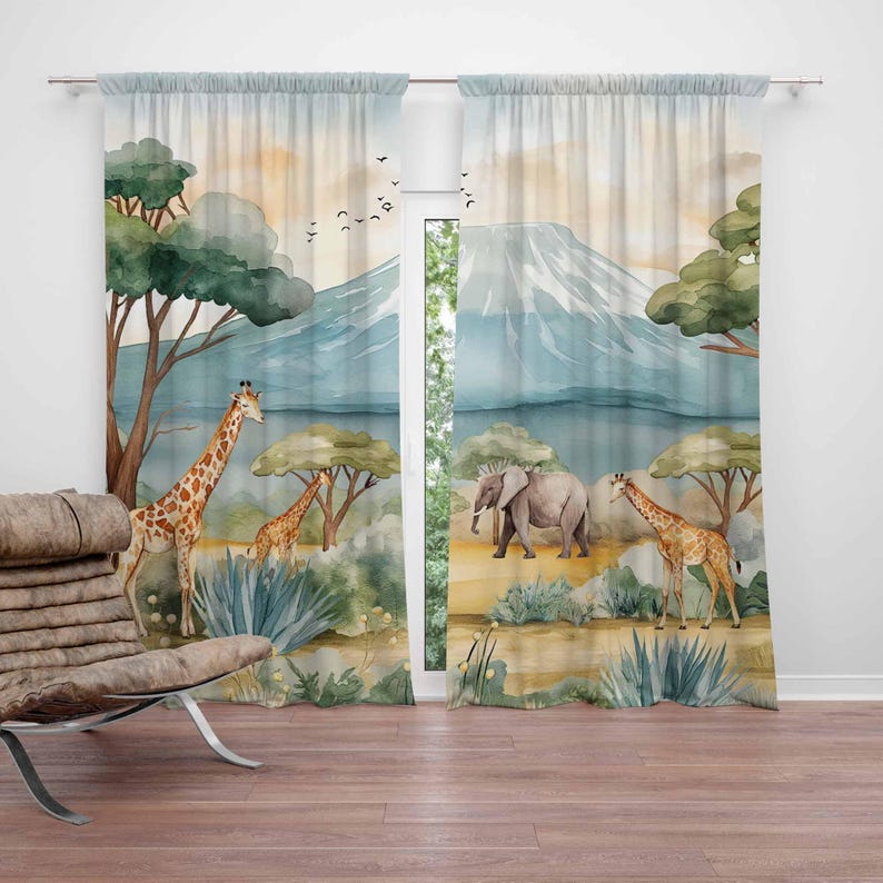 Baby Nursery Curtains - サファリ動物子供用カーテン男の子の部屋カーテン遮光カーテン保育園子供部屋幼児プレイルームカーテン