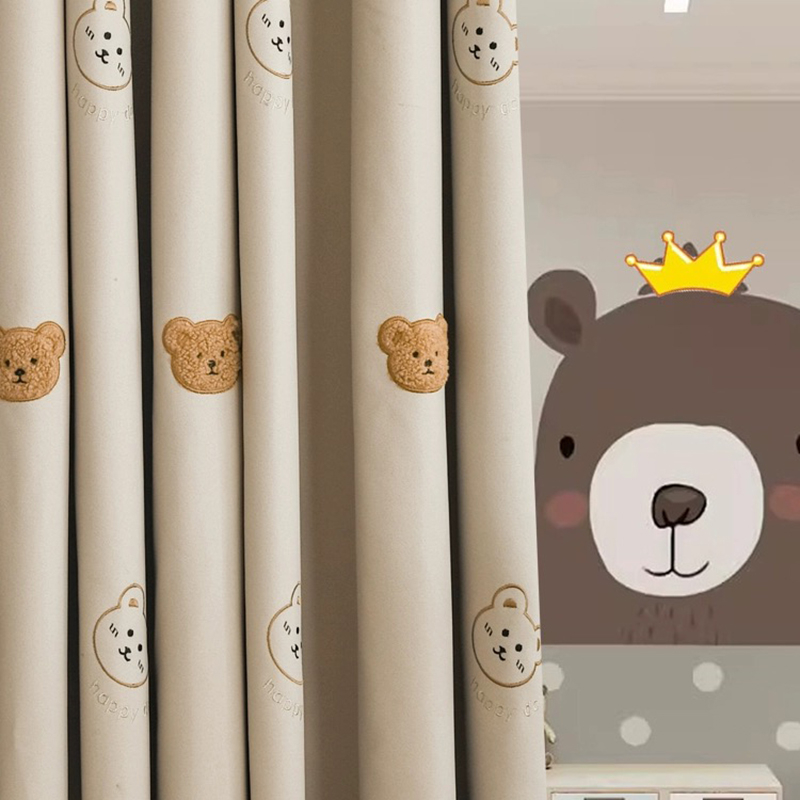 Baby Nursery Curtains - 男の子と女の子のための刺繍された豪華なクマのカーテン,高品質のベージュの韓国の漫画のカーテン,赤ちゃんの保育園のための子供のカーテン