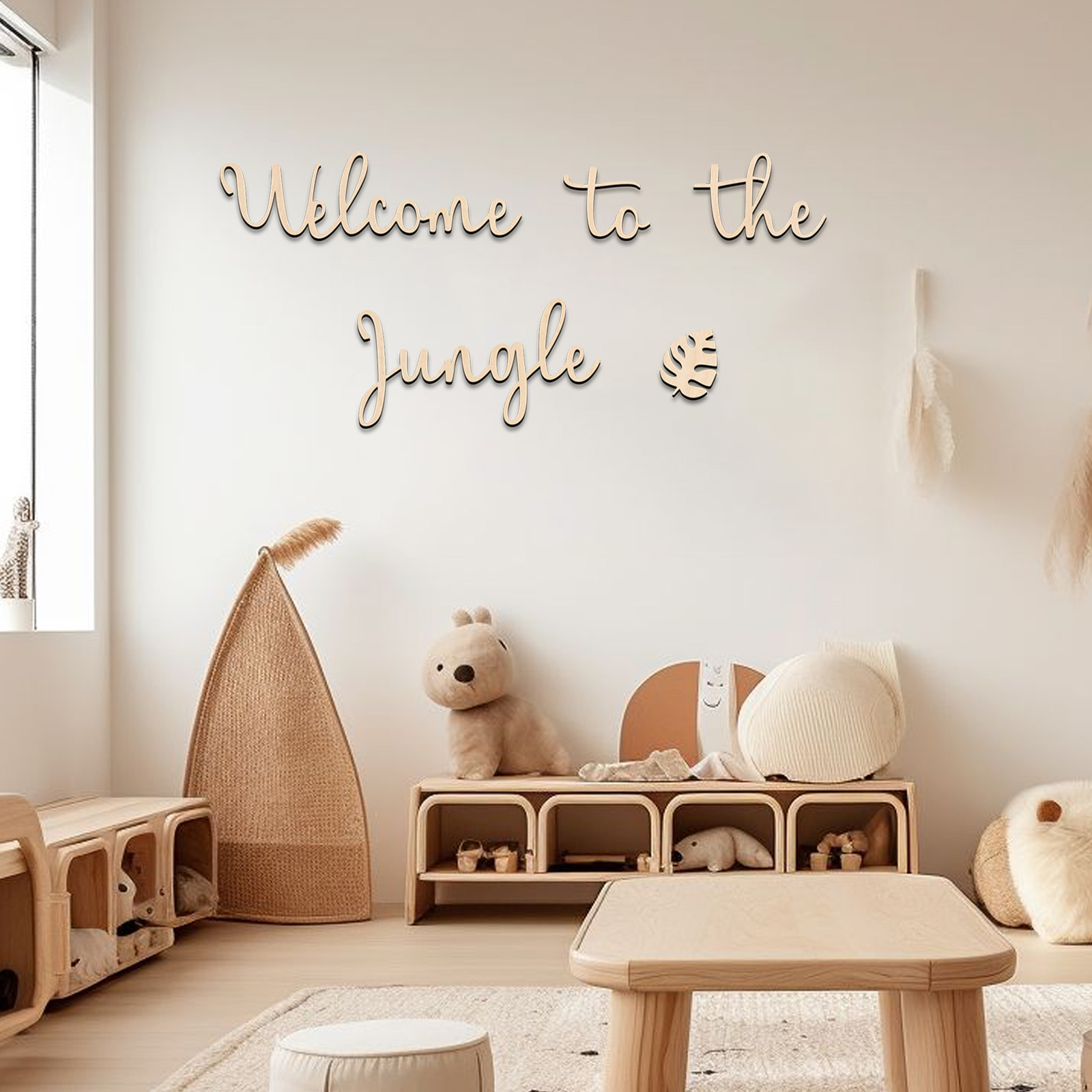 Baby Nursery Items - ジャングルへようこそ 木製サイン - 子供部屋の装飾、森の保育園の壁飾り、ジャングル動物のテーマ、ベビーシャワーギフト、家の装飾