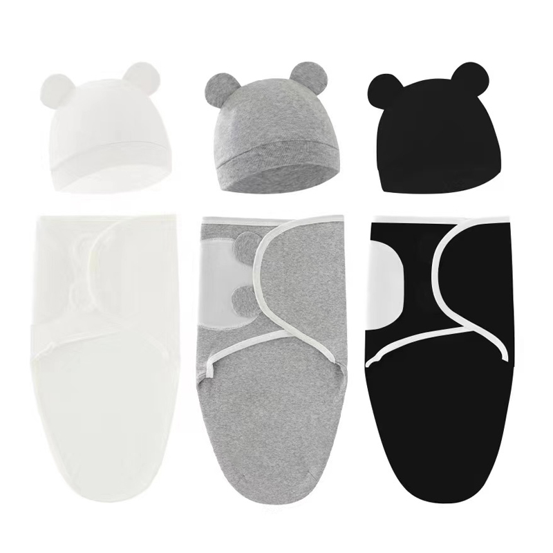 Baby Nursery Items - ベビーブランケット帽子セット漫画プリントコットン新生児おくるみ調節可能な幼児睡眠おくるみラップオールシーズン 0-6 ヶ月