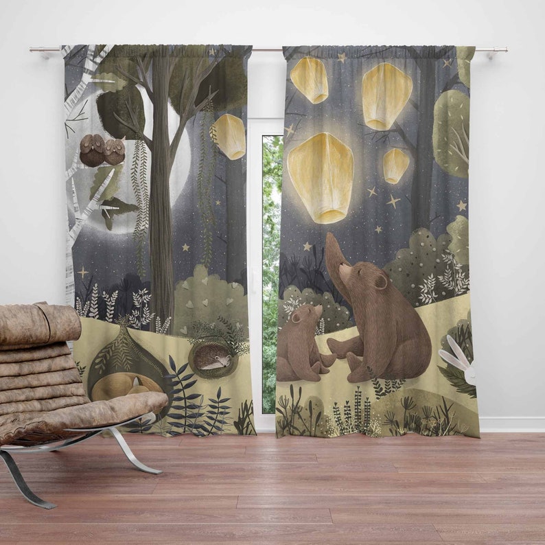 Baby Nursery Curtains - 森の保育園カーテン動物クマ子供の寝室遮光保育園装飾ベビールームカーテン寝室リビングルームカーテン