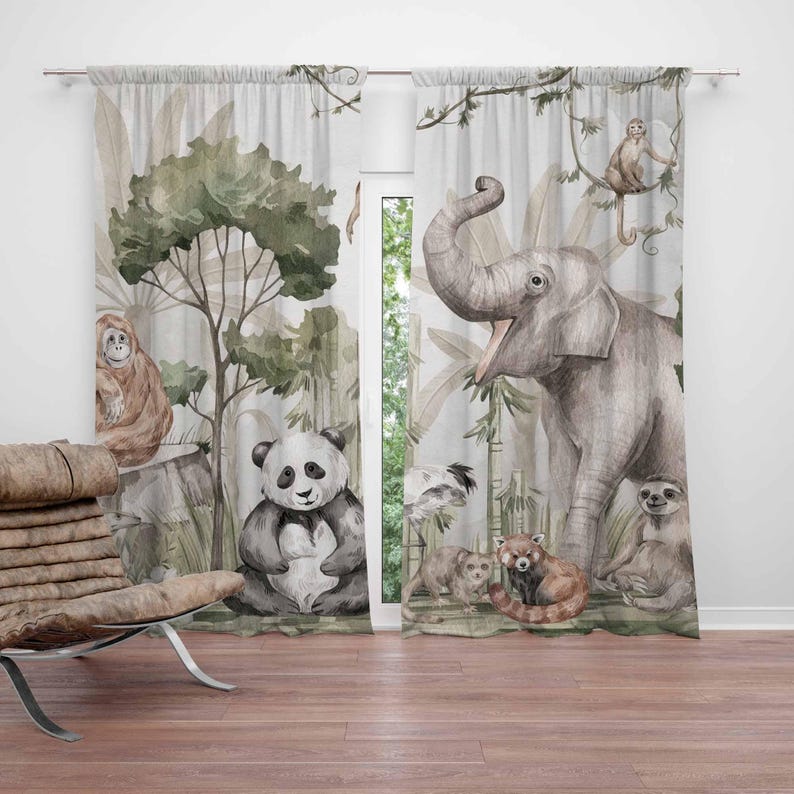 Baby Nursery Curtains - サファリ動物カーテン子供の寝室のカーテンプレイルームブラックアウト保育園の装飾ベビールームのカーテン寝室リビングルームのカーテン
