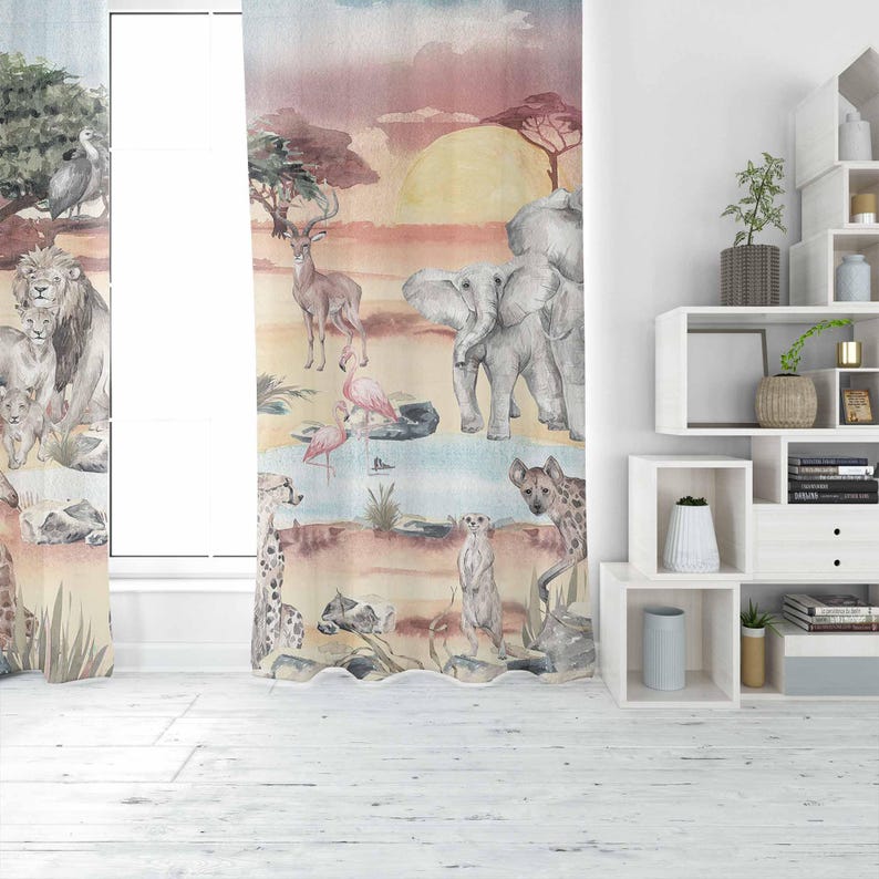 サファリ動物カーテン子供の寝室保育園カーテン遮光保育園装飾ベ - Baby Nursery Curtains のレビューと価格