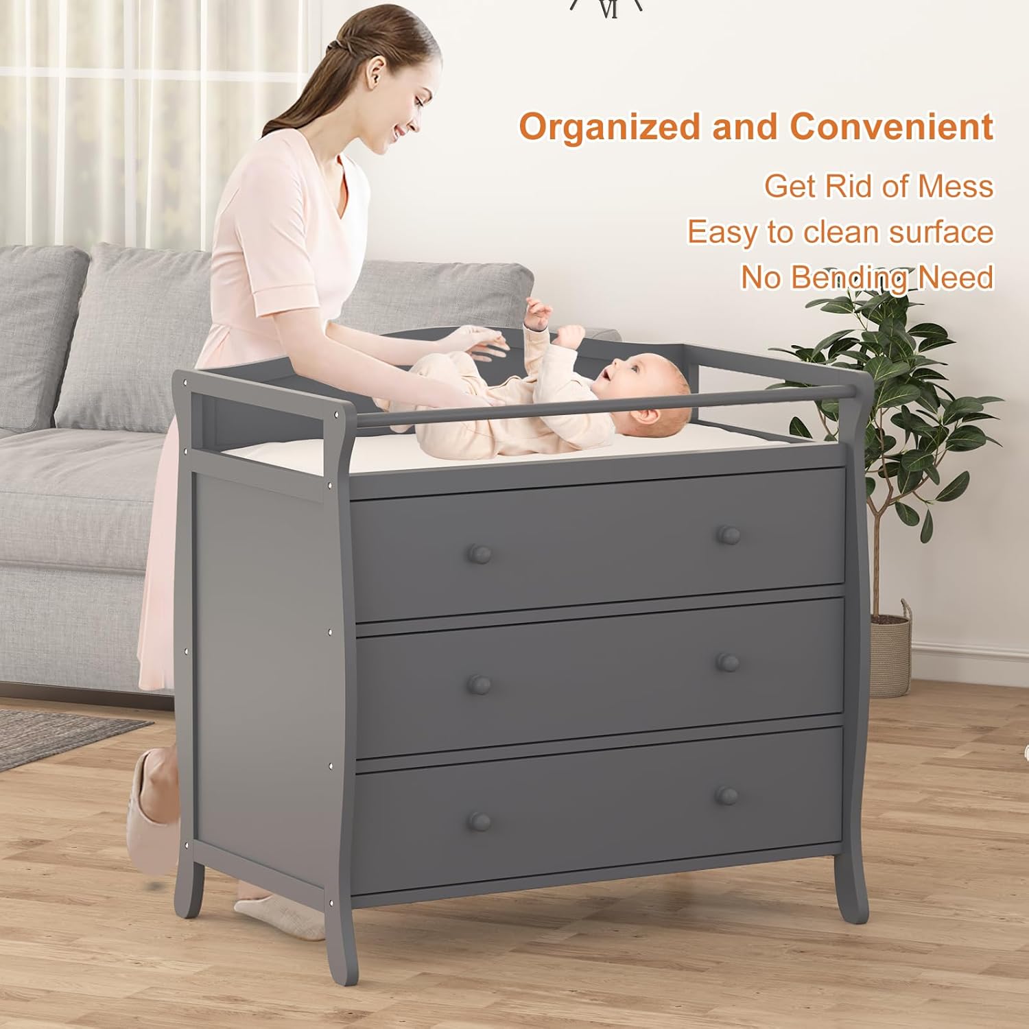 3段引き出し付きベビーおむつ交換台、木製おむつ交換台、安全ベ - Baby Nursery Unisex のレビューと価格