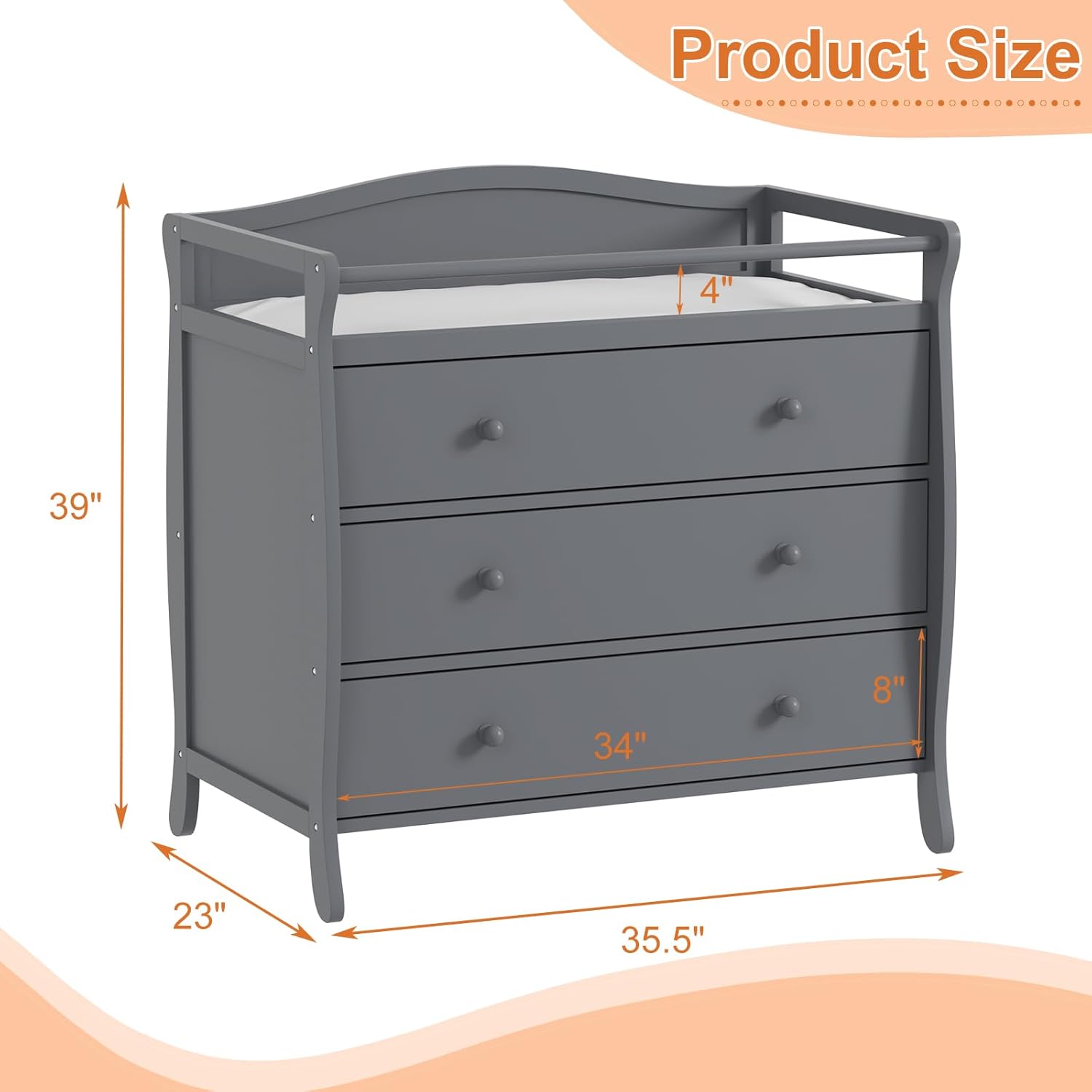 3段引き出し付きベビーおむつ交換台、木製おむつ交換台、安全ベ - Baby Nursery Unisex のレビューと価格