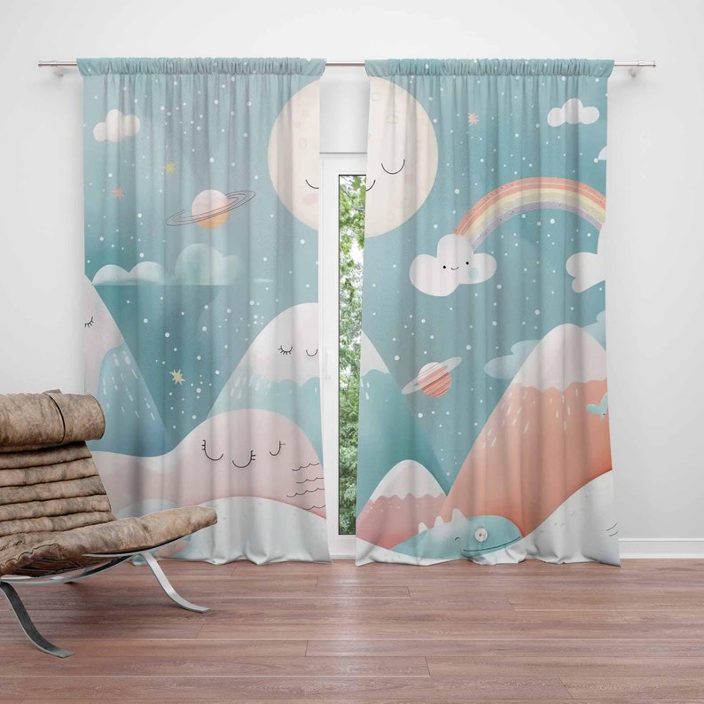 マウンテンレインボーベビー保育園カーテンクラウドムーンキッズ - Baby Nursery Curtains のレビューと価格