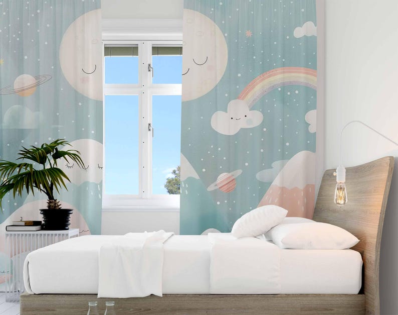 マウンテンレインボーベビー保育園カーテンクラウドムーンキッズ - Baby Nursery Curtains のレビューと価格