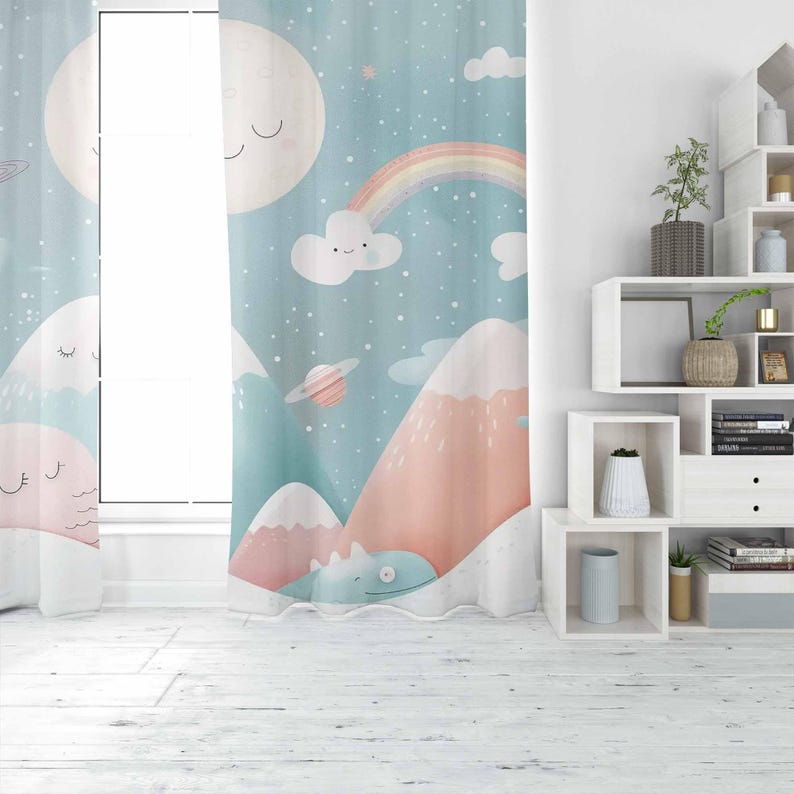 マウンテンレインボーベビー保育園カーテンクラウドムーンキッズ - Baby Nursery Curtains のレビューと価格