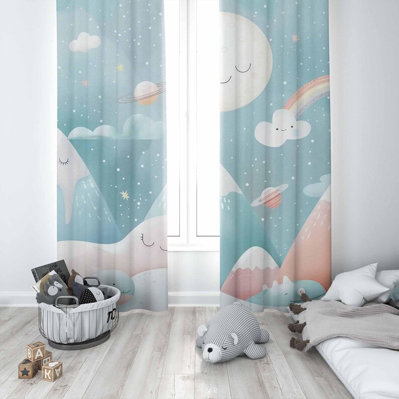 マウンテンレインボーベビー保育園カーテンクラウドムーンキッズ - Baby Nursery Curtains のレビューと価格