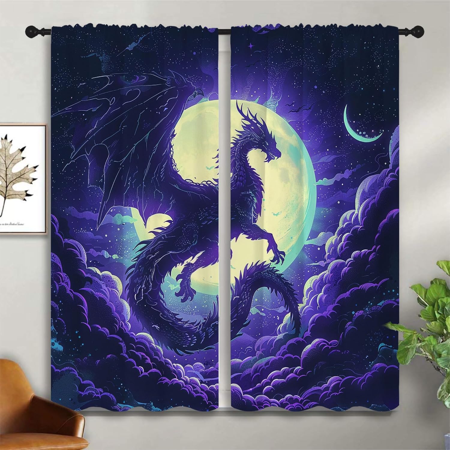 パープルドラゴン 遮光カーテン 男の子 女の子 寝室の装飾用 - Blackout Curtain Nursery のレビューと価格