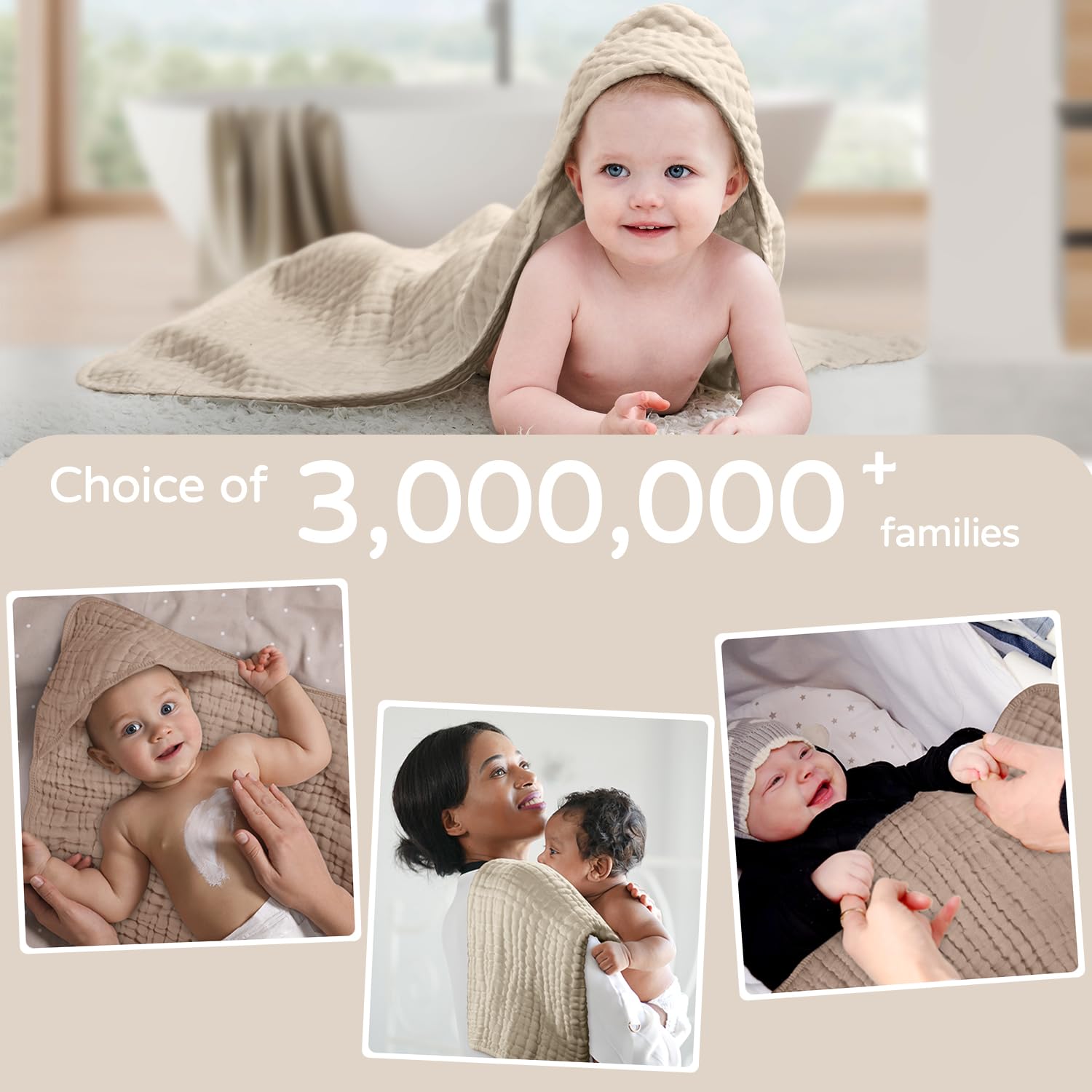 モスリンフード付きベビータオル、綿100%、新生児と幼児向け - Baby Nursery Items のレビューと価格