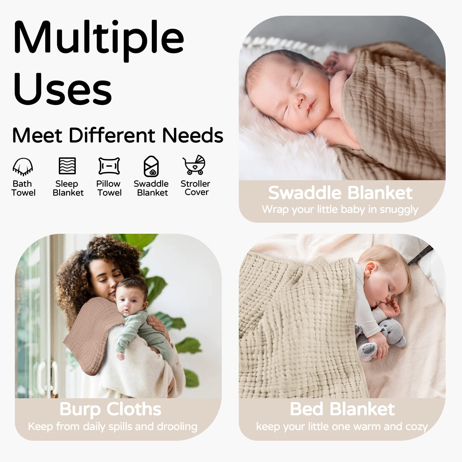 モスリンフード付きベビータオル、綿100%、新生児と幼児向け - Baby Nursery Items のレビューと価格