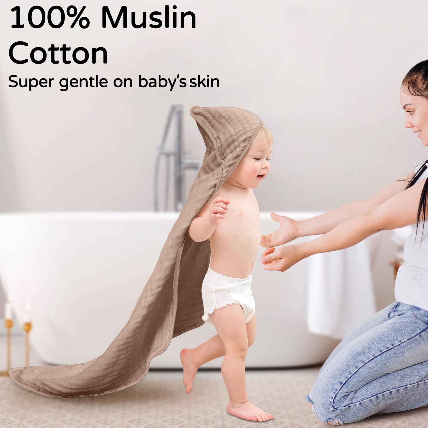 モスリンフード付きベビータオル、綿100%、新生児と幼児向け - Baby Nursery Items のレビューと価格