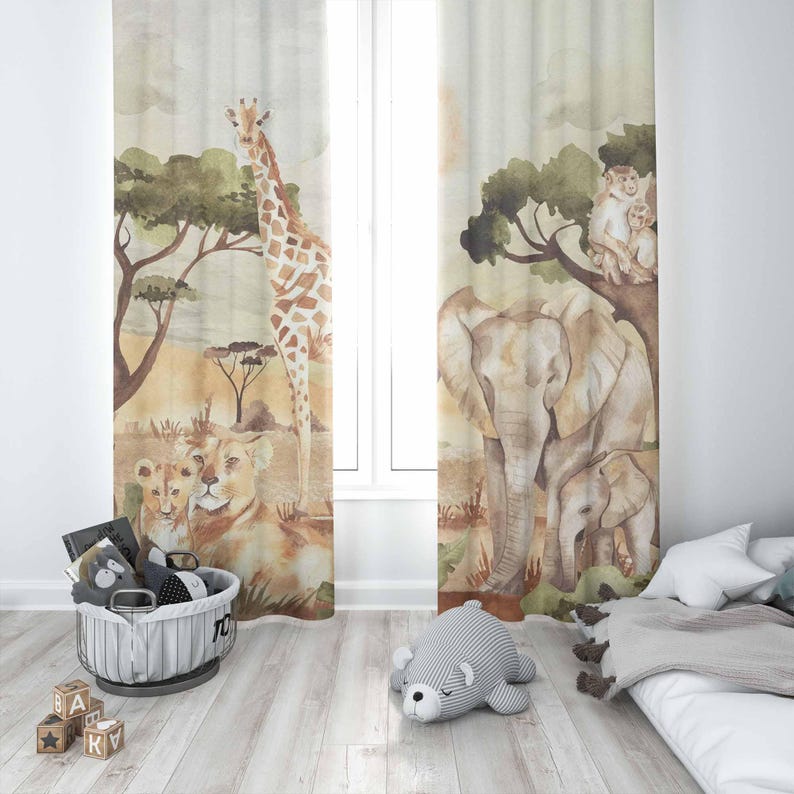 ママと赤ちゃんのカーテン サファリ動物 保育園の装飾 子供の - Baby Nursery Curtains のレビューと価格