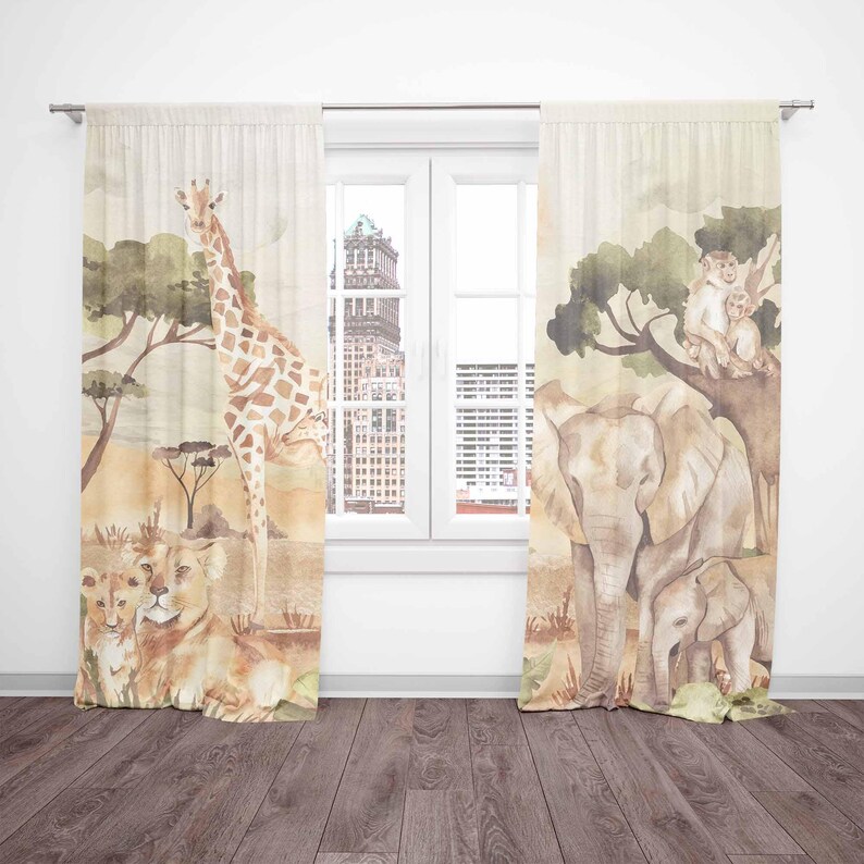 ママと赤ちゃんのカーテン サファリ動物 保育園の装飾 子供の - Baby Nursery Curtains のレビューと価格