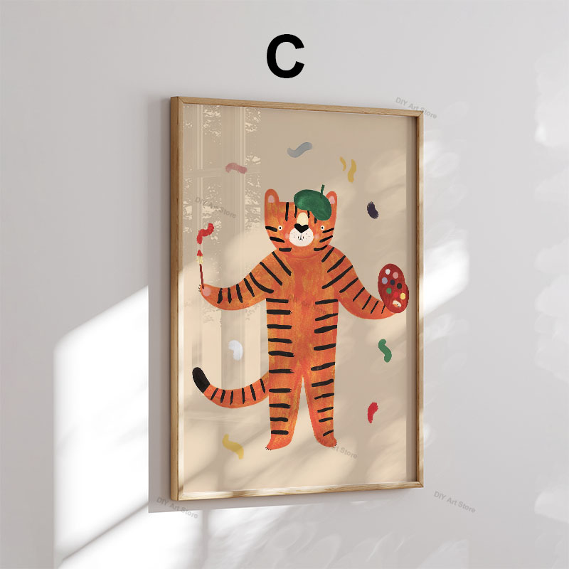 面白い漫画の動物の保育園用ウォールアートキャンバス絵画、クマ - Baby Nursery Items のレビューと価格