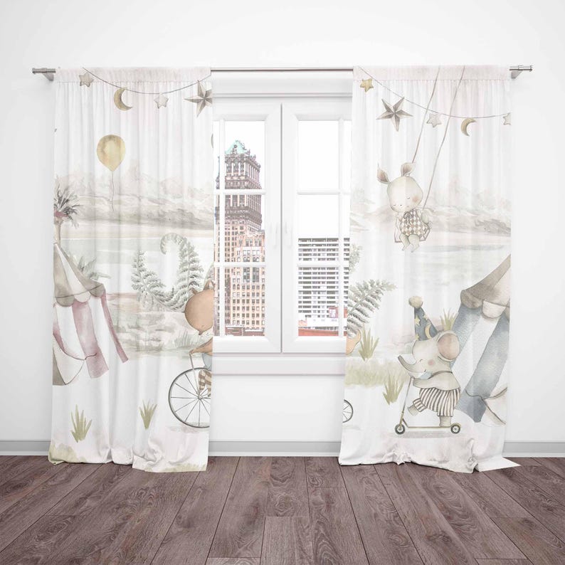 サーカス動物カーテン子供の寝室のカーテンプレイルームブラック - Baby Nursery Curtains のレビューと価格
