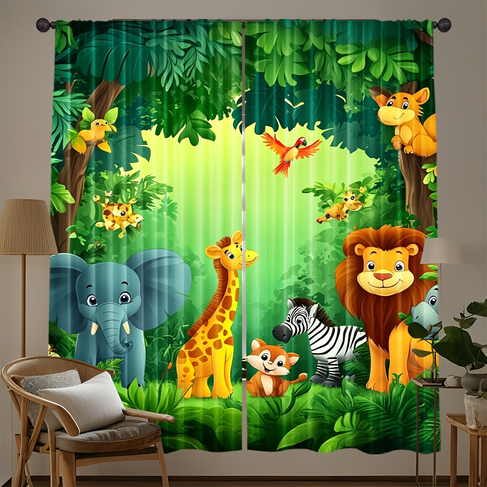 2 個漫画動物カーテンジャングルサファリプリントポリエステル - Baby Nursery Curtains のレビューと価格