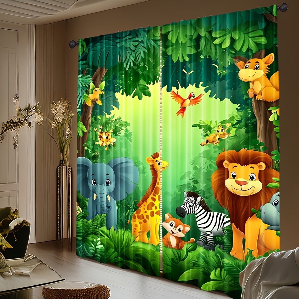 2 個漫画動物カーテンジャングルサファリプリントポリエステル - Baby Nursery Curtains のレビューと価格