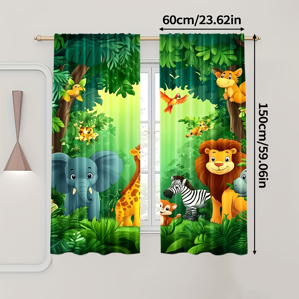 2 個漫画動物カーテンジャングルサファリプリントポリエステル - Baby Nursery Curtains のレビューと価格