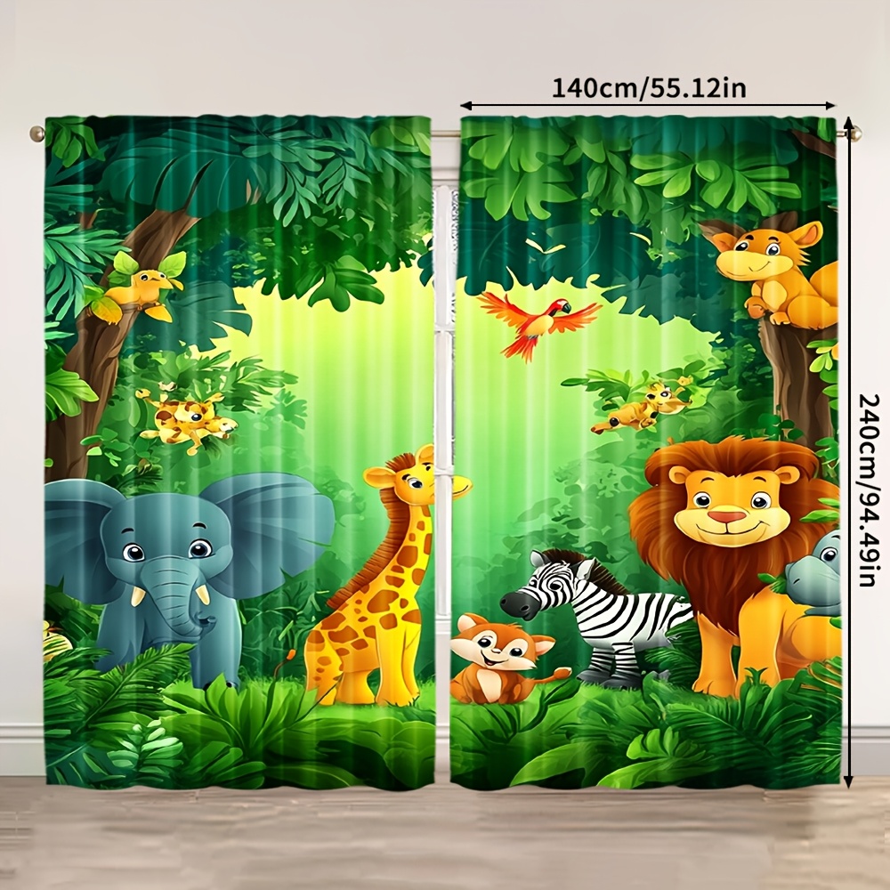 2 個漫画動物カーテンジャングルサファリプリントポリエステル - Baby Nursery Curtains のレビューと価格