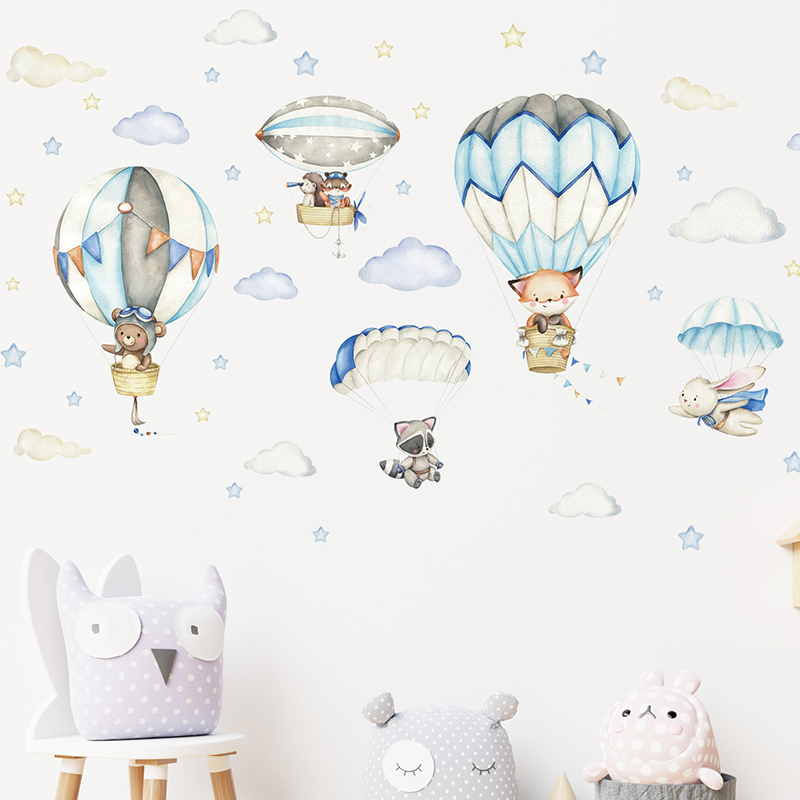 漫画かわいい動物熱気球ウォールステッカーキッズルームベビー保 - Baby Nursery Items のレビューと価格