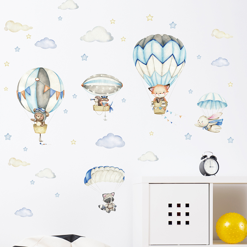 漫画かわいい動物熱気球ウォールステッカーキッズルームベビー保 - Baby Nursery Items のレビューと価格