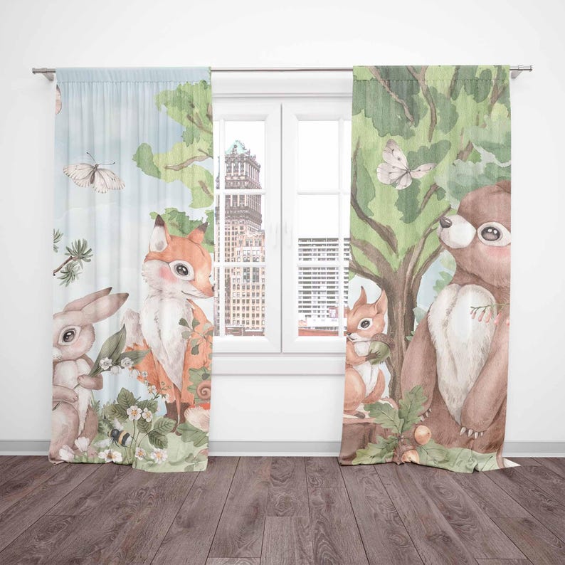 森の動物カーテン子供の寝室のカーテンプレイルームブラックアウ - Baby Nursery Curtains のレビューと価格