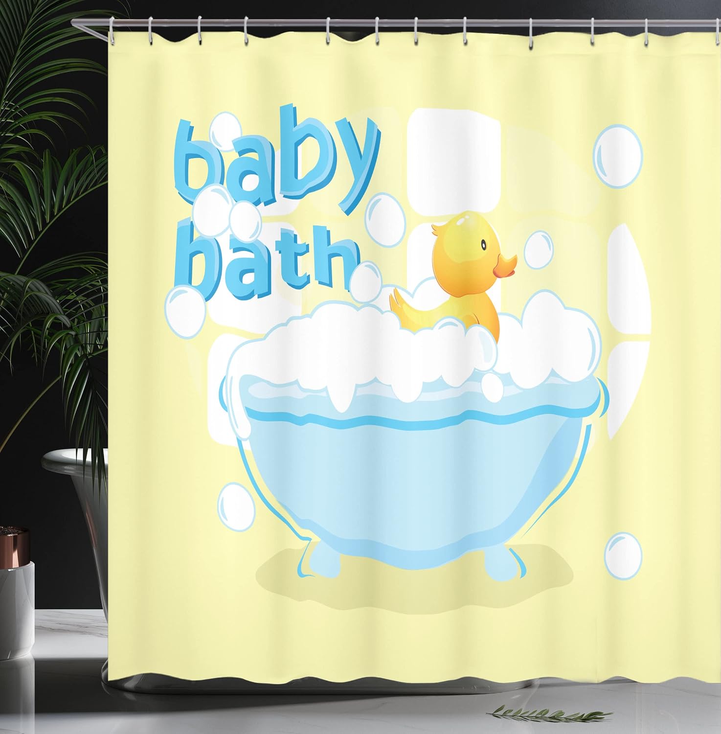 黄色のベビーバスシャワーカーテン楽しいデザイン防水バスルーム - Baby Nursery Curtains のレビューと価格