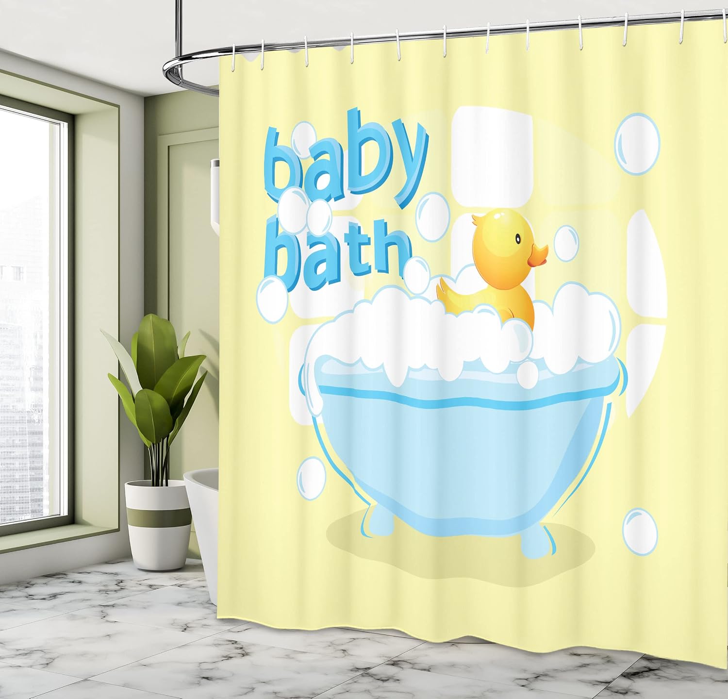 黄色のベビーバスシャワーカーテン楽しいデザイン防水バスルーム - Baby Nursery Curtains のレビューと価格