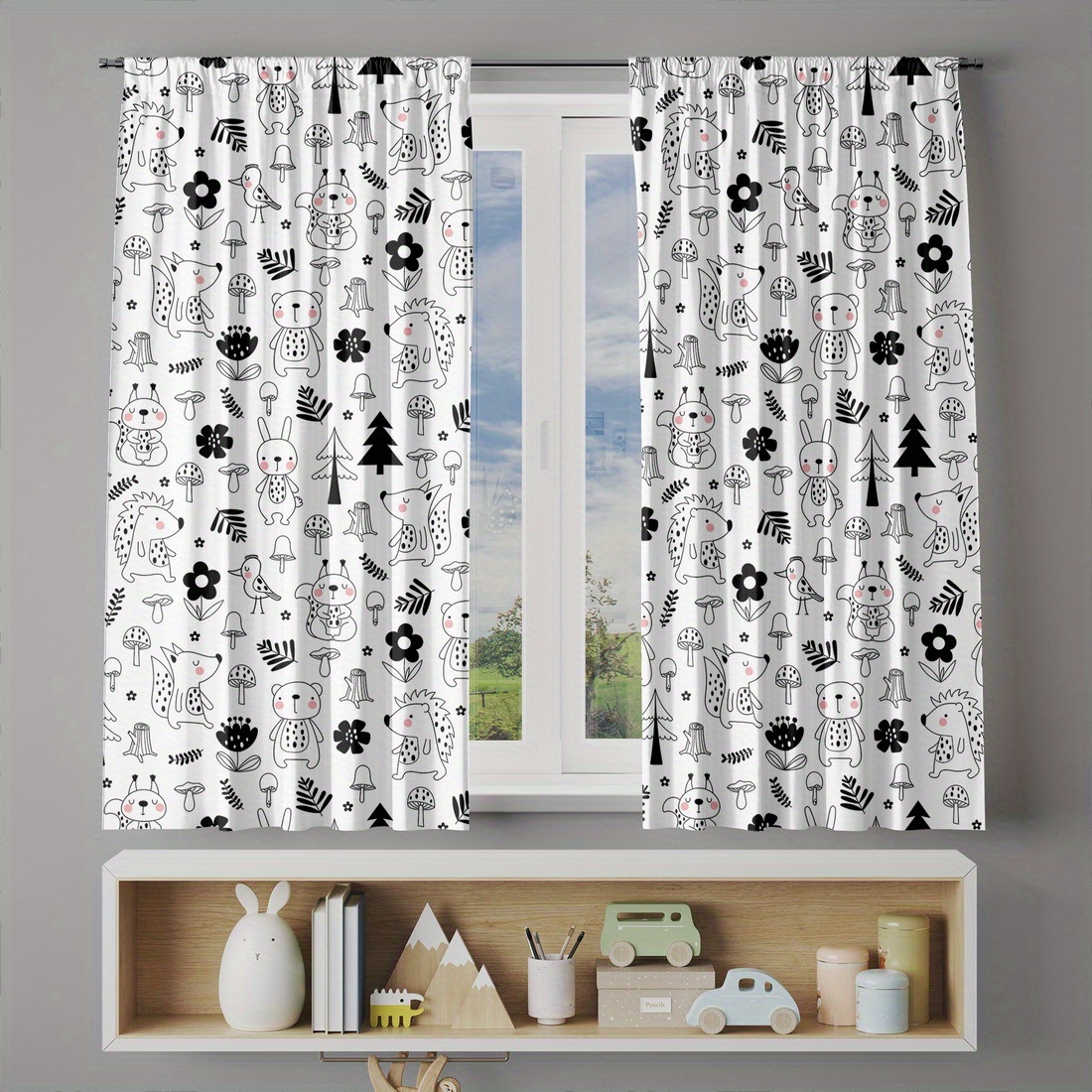 かわいい森の風景柄の子供部屋用カーテン、ボーホーパターンの窓 - Baby Nursery Curtains のレビューと価格