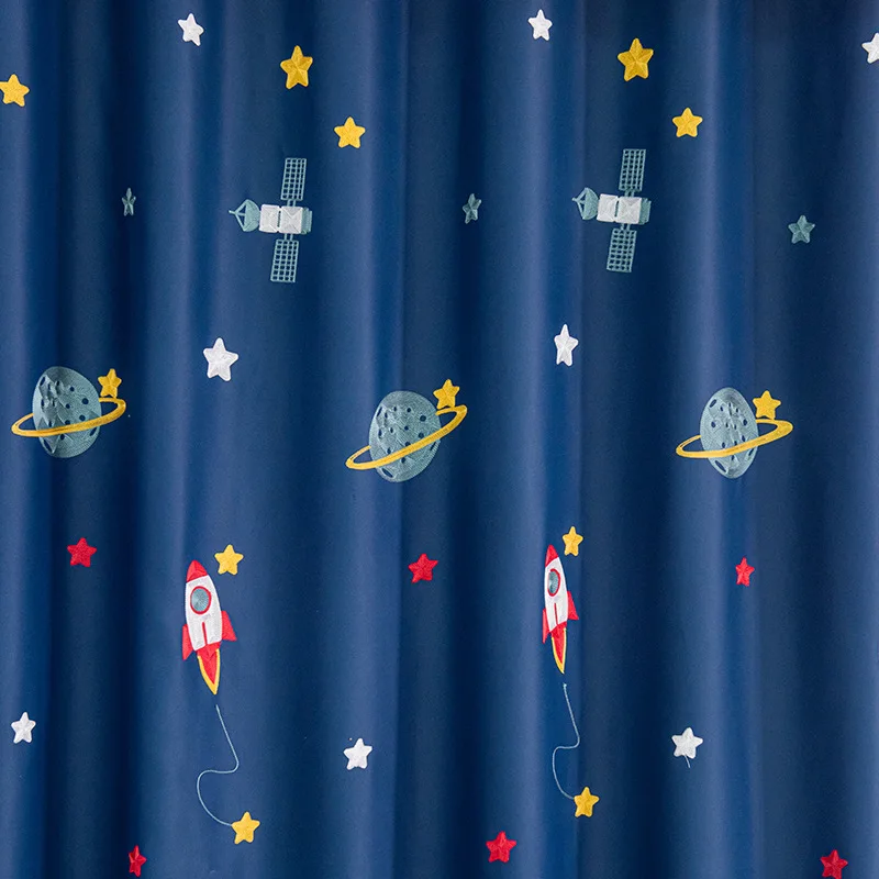 ネイビーブルーの漫画のロケット宇宙船のカーテン,男の子と女の - Blackout Curtain Nursery のレビューと価格