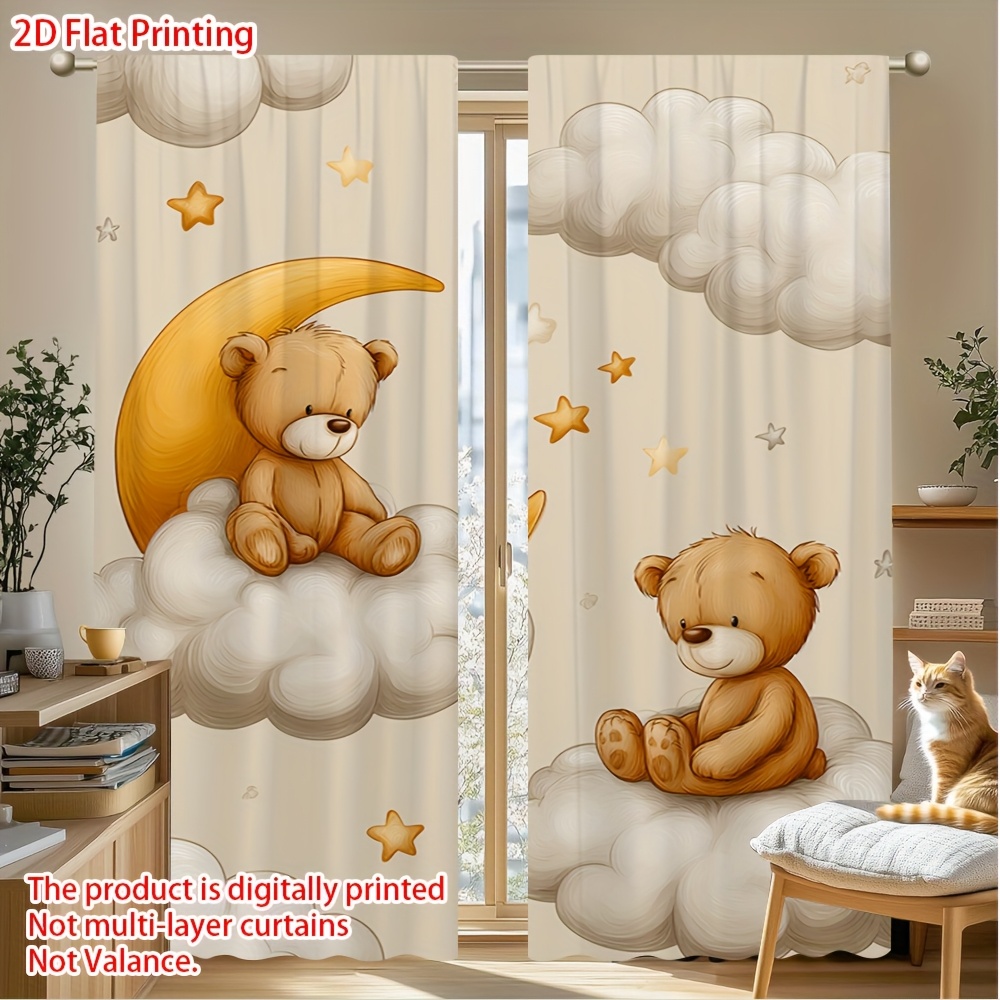漫画のテディベアカーテン、雲月の上にかわいいクマのプリント遮 - Blackout Curtain Nursery のレビューと価格