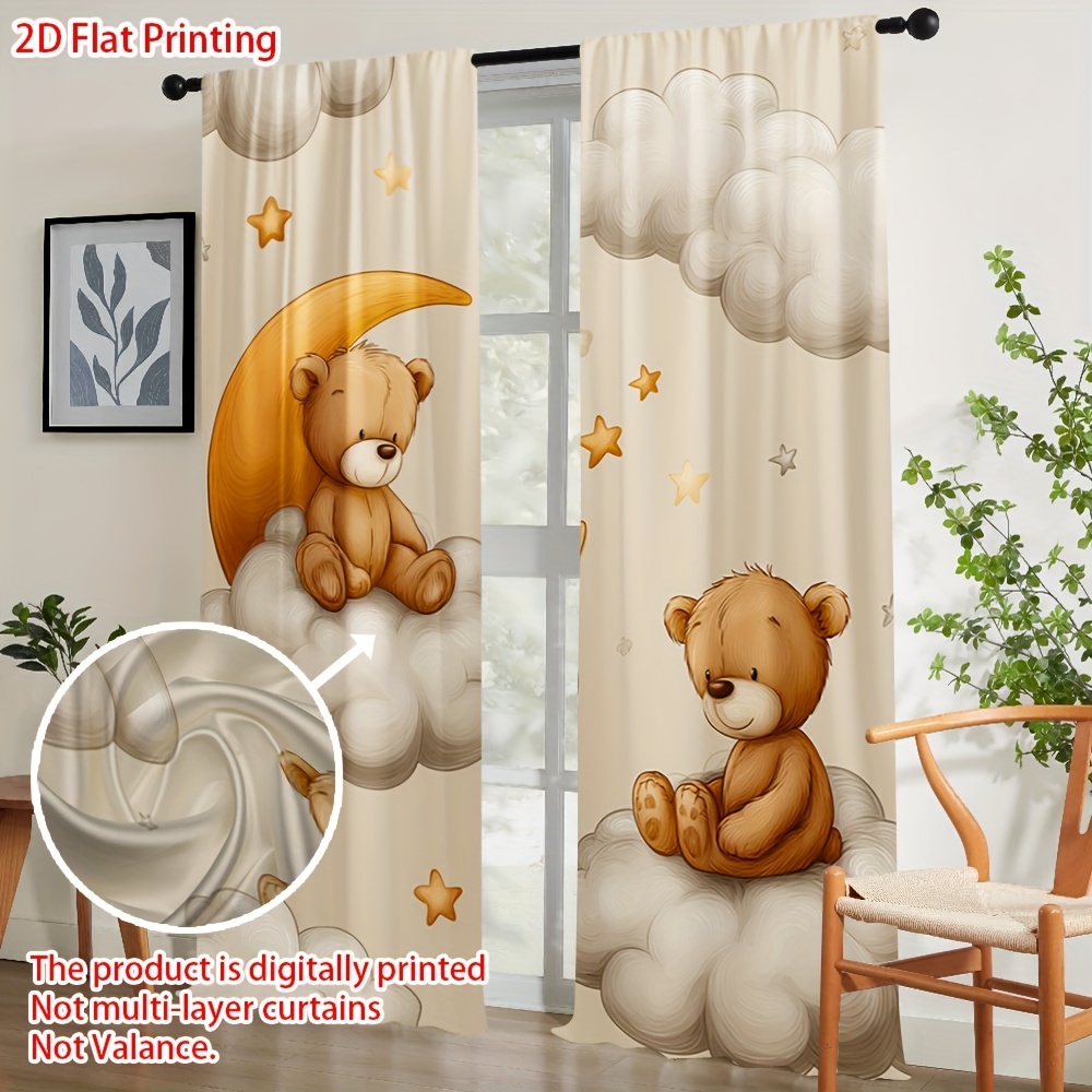 漫画のテディベアカーテン、雲月の上にかわいいクマのプリント遮 - Blackout Curtain Nursery のレビューと価格