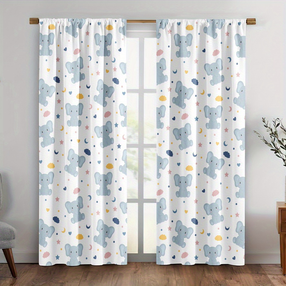 かわいい赤ちゃん象プリントカーテン保育園の部屋の装飾子供の寝 - Baby Nursery Curtains のレビューと価格